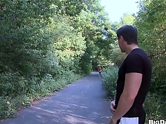 Brunette man decided to fuck his side right in front cute green park
